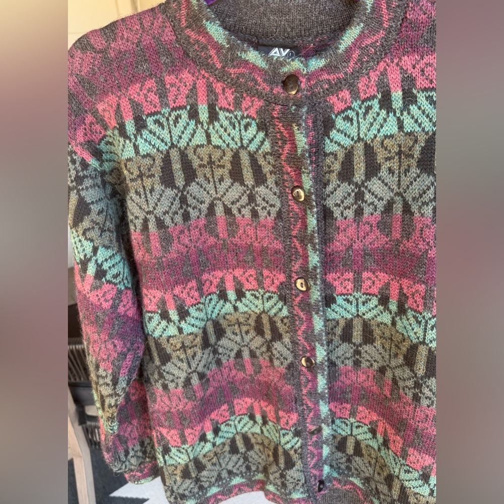 Vintage Peruvian Alpaca Cardigan Sweater AVO Made Peru Soft Women S M